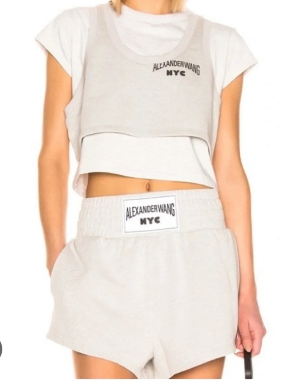 RARE Alexander Wang Logo Terry Boxing Shorts - Heather Grey
